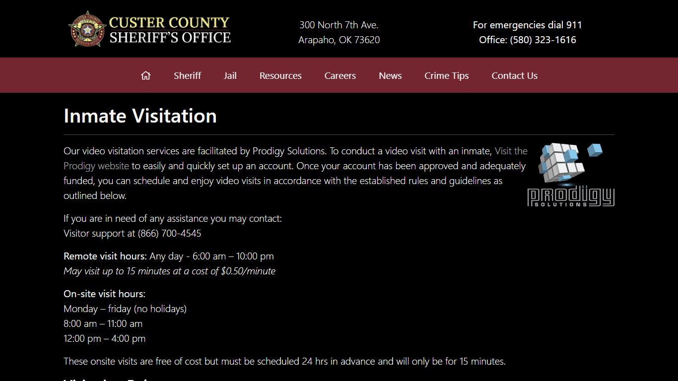 Inmate Visitation - Custer County
